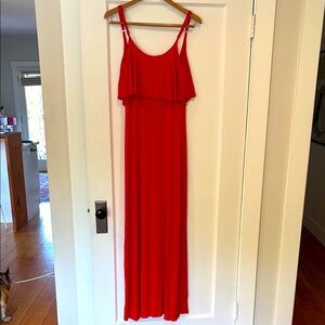 Solemio Red Ruffled Maxi Dress for Weddings
